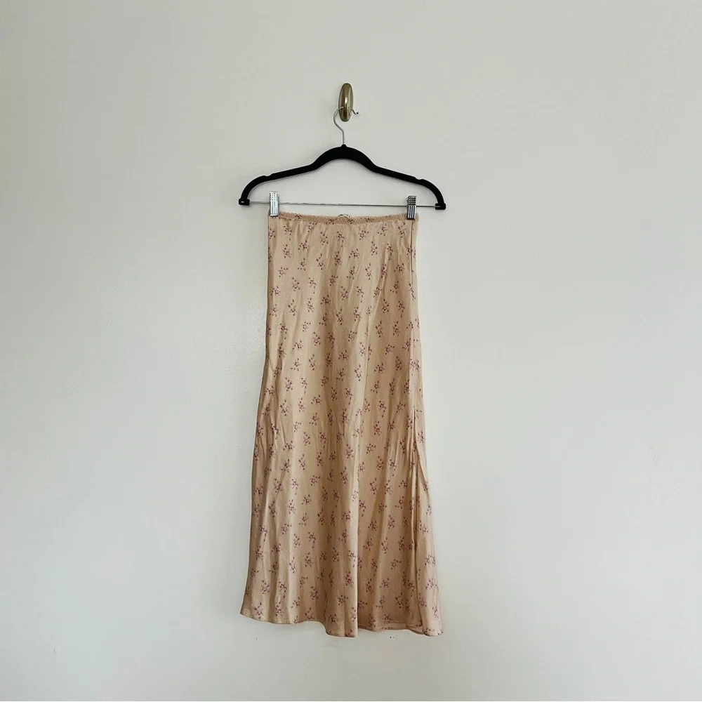 DÔEN Elowen Silk Midi Skirt XS Rose Hillside Heather Floral Bias Cut​